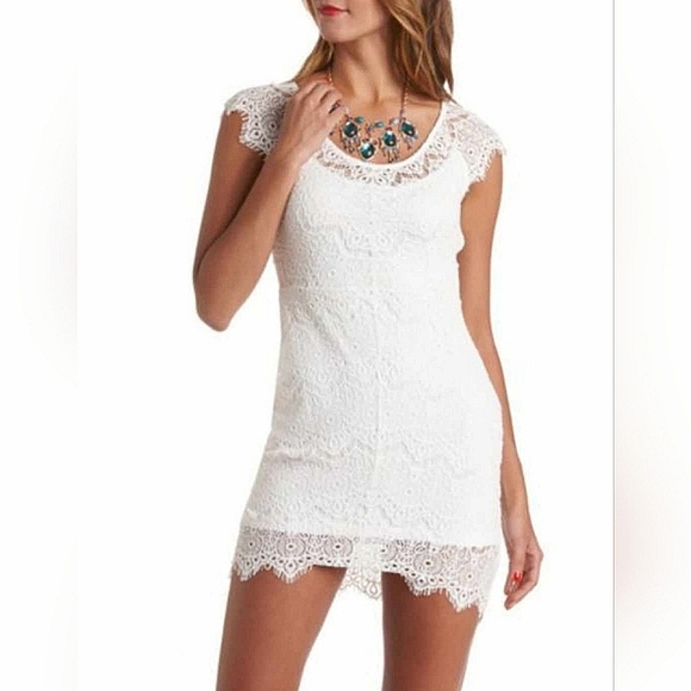 You Are Not Alone Wmns White Eyelash Lace Crochet Cocktail Mini Dress Size S